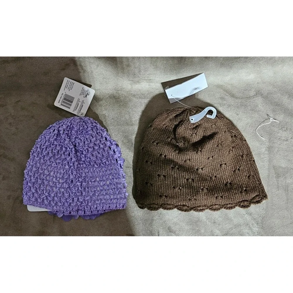 NWT Carter's Knit Beanie & Almar Purple Flower Hat Set Baby Girls 3-9 Months